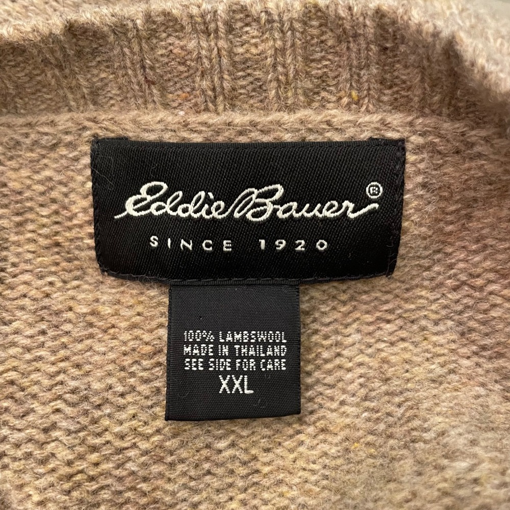 Eddie Bauer Mens XXL Lambswool Crewneck Sweater Heathered Brown Tan Pullover Y2K - Picture 2 of 4